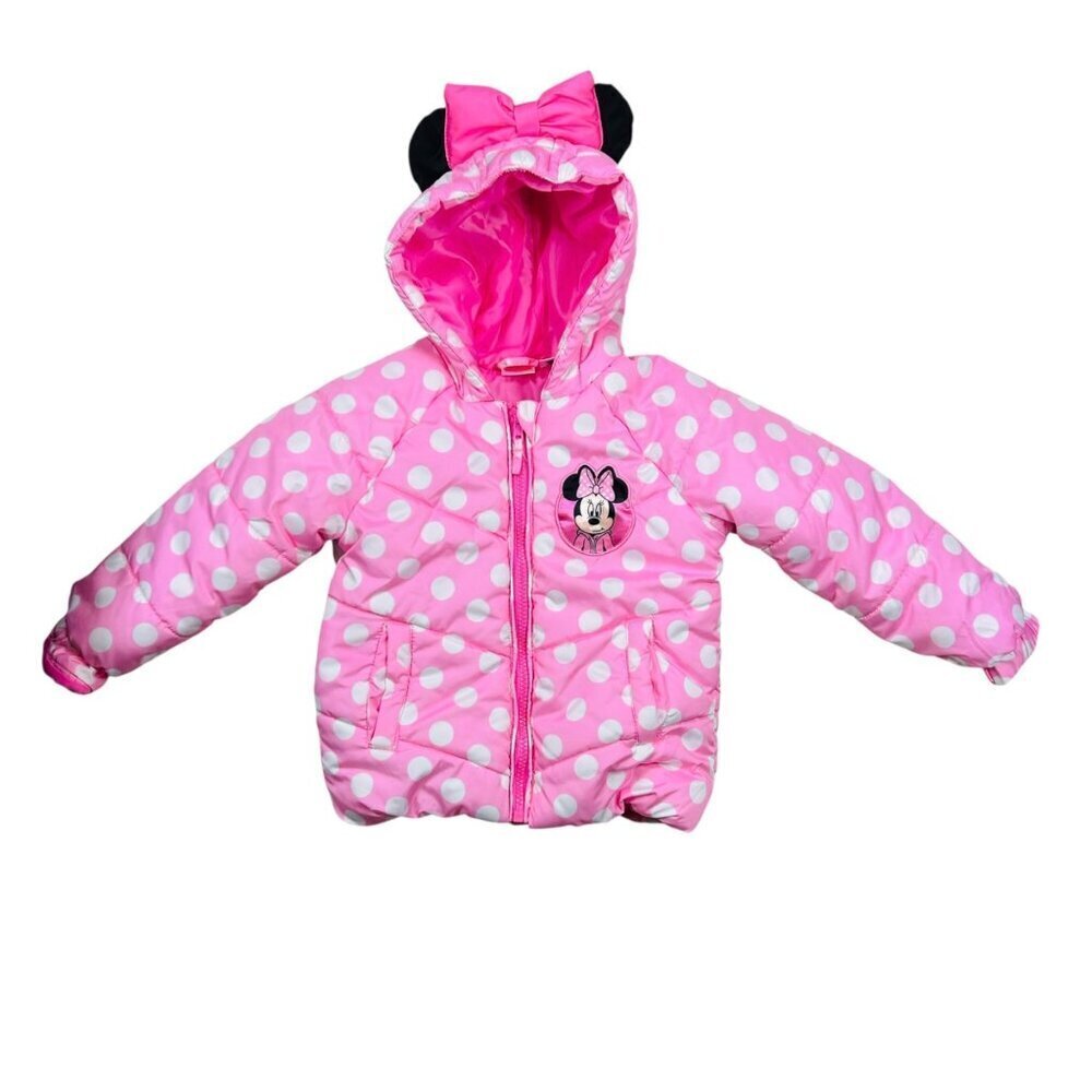 Disney Junior Minnie Mouse Puffer Polka Dot Winter Coat Pink 3T Girls